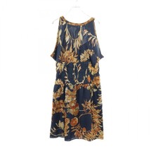 CHANEL Sleeveless long Dress #42 silk Navy Multicolor Used Women