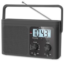 AM FM Radio Portable - Shortwave Radio Battery Powered or Plug in Wall Black