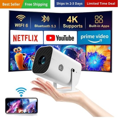 Built-in APPS & Electric Focusing & 210° Rotation】Mini Projector With Wifi An...