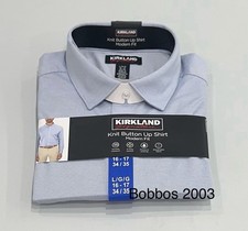 Kirkland Men's Modern Fit Knit Button Up Dress Shirt, Blue Dots, L 16-17,34/35 