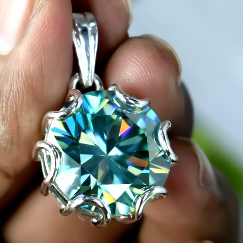 16.30 Ct Round Blue Diamond Pendant in 925 Silver for Black Friday Gift - Picture 3 of 4
