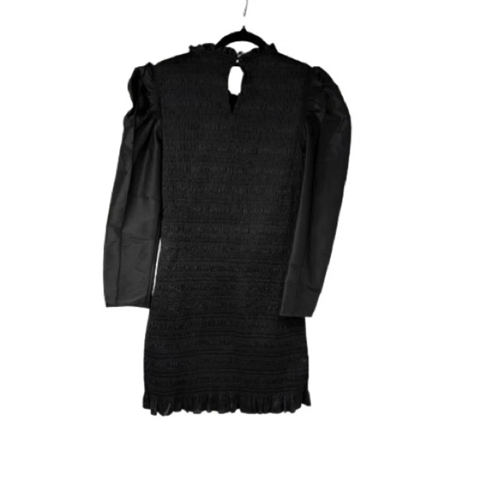 Ulla Johnson Black Aurele Smocked Puff Sleeve Mini Dress Sz 4 Womens LBD - Image 3 of 4