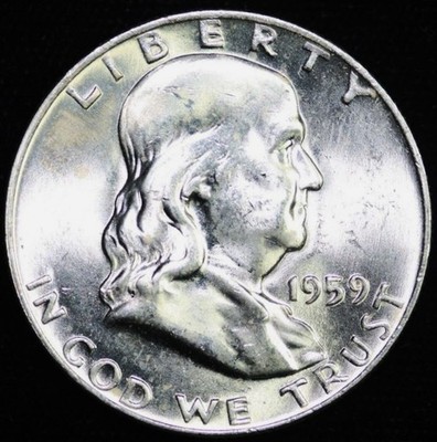 1959-D FRANKLIN SILVER HALF DOLLAR FULL BELL LINES - UNC