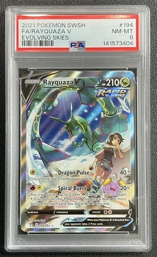 RAYQUAZA V PSA 8 2021 POKEMON SWORD & SHIELD EVOLVING SKIES #194/203 FA 3404