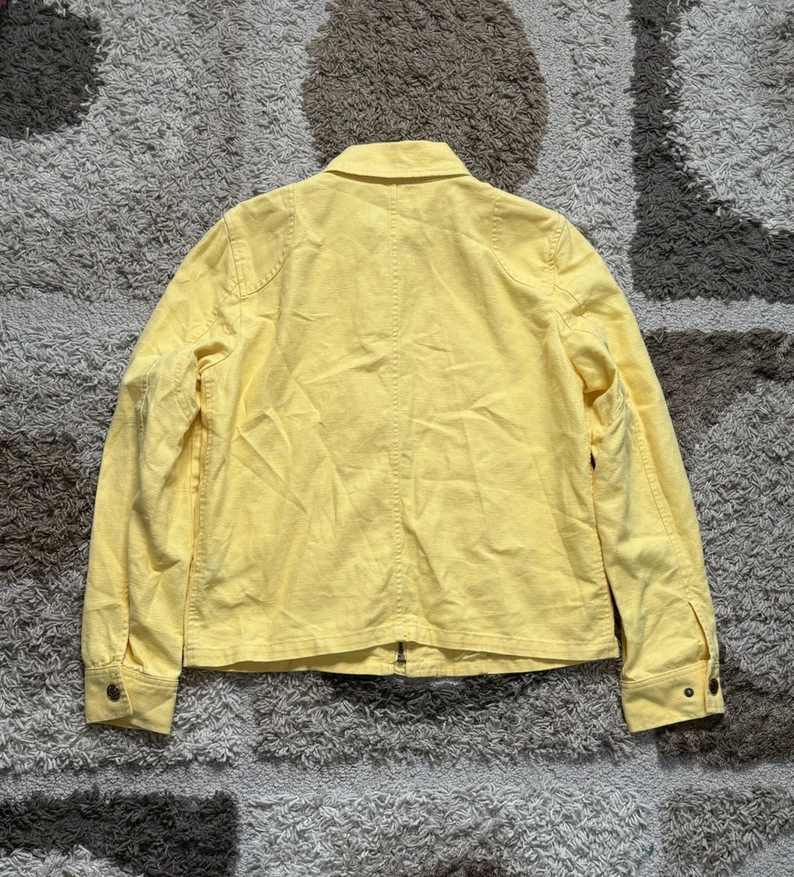 Chaqueta Lauren Ralph Lauren Mujer’s Mediana Amarillo Lino Bombero Cierre Abrigo Raro Foto 2 de 4