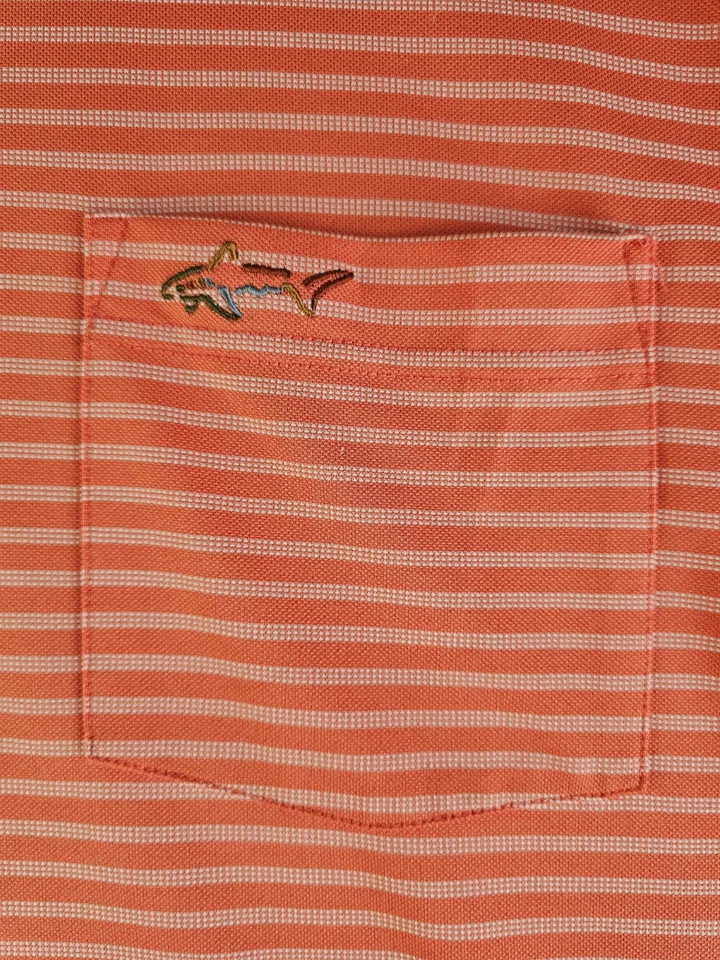 Greg Norman Tasso Elba Mens 5 Iron Performance Striped Golf Polo Shirt Coral SzL - Image 2 of 4