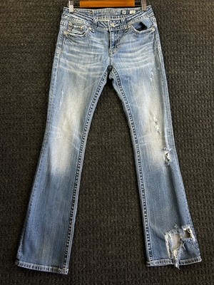 Miss Me Boot Cut Low Rise Jeans 30 Embellished Flower Pockets JP5363B3 y2k