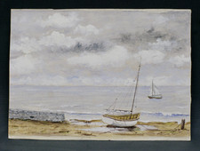 Gouache sur papier marine 20ème Bateaux voile Signé Leleu