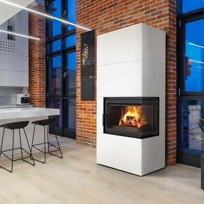 Kamineinsatz KRATKI Simple Box 8 kW Ø200 Weiß, Holzofen modern BImSchV 2 -rechts