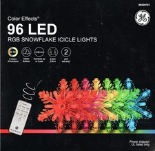 NIB GE Color Effects 96 LED RGB Snowflake Icicle Lights Christmas Holiday 9.33ft