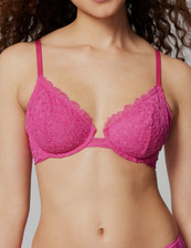 Soma Unlined Lace Plunge Bra 36DD Rose Violet $62 Valentine Pink