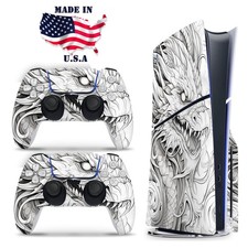 Japanese Dragon Black  White PS5 Console  Controller Vinyl Skin Wrap Decal Set