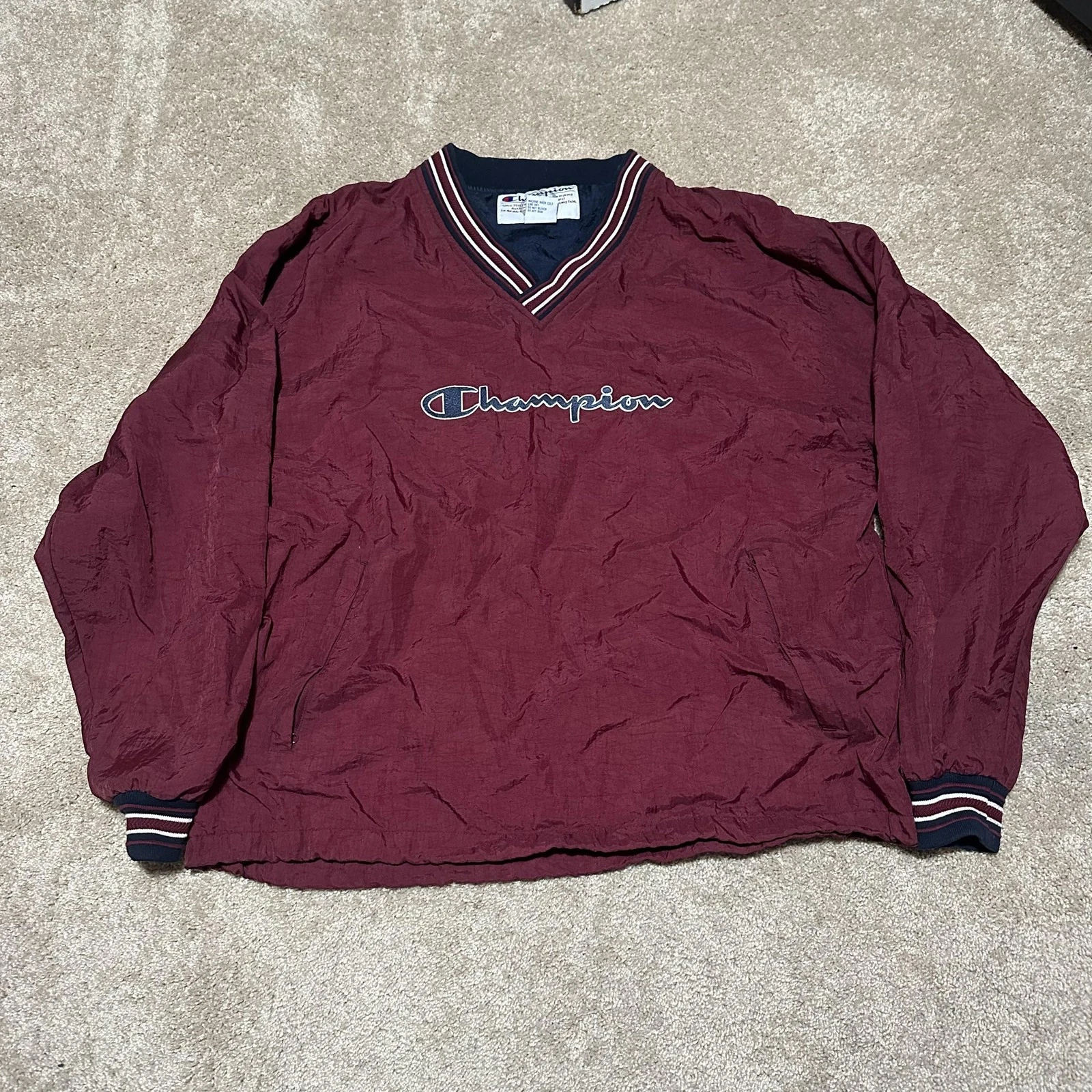 Champion Jacket Mens Large Burgundy V Neck Pullover Windbreaker Script
Opens in a new window or tab