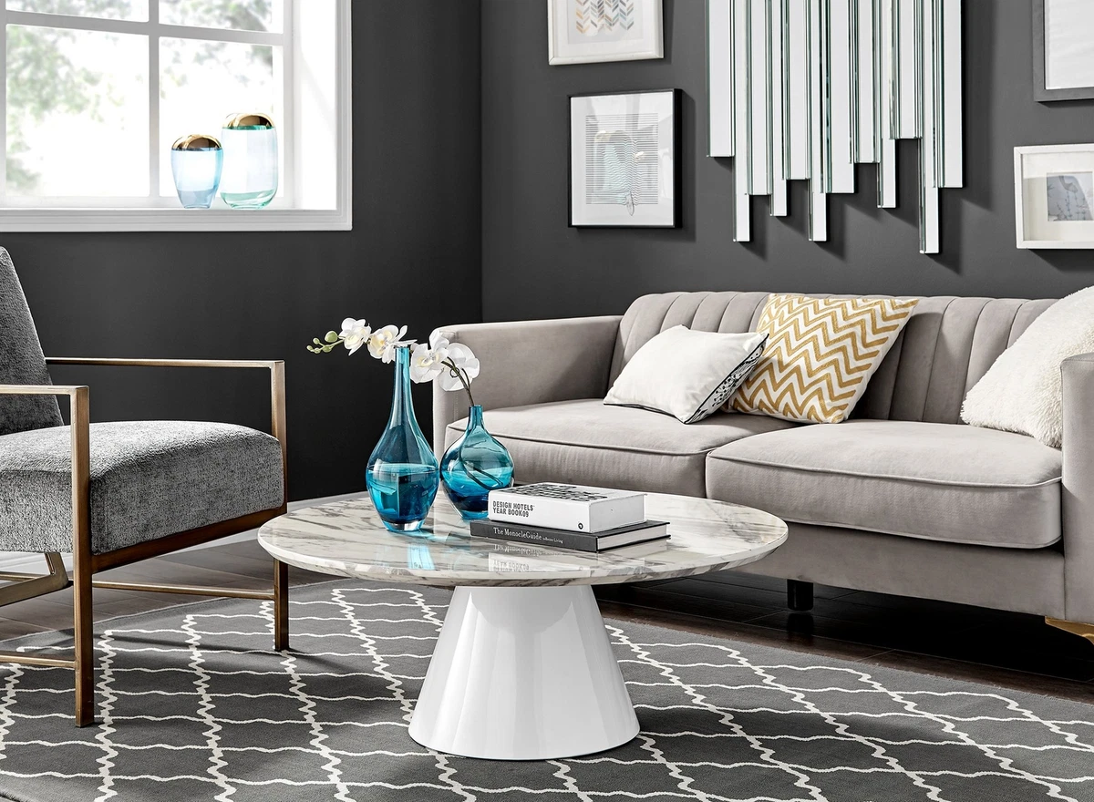 PALMA Round Pedestal White Grey Black Marble Concrete Living Room