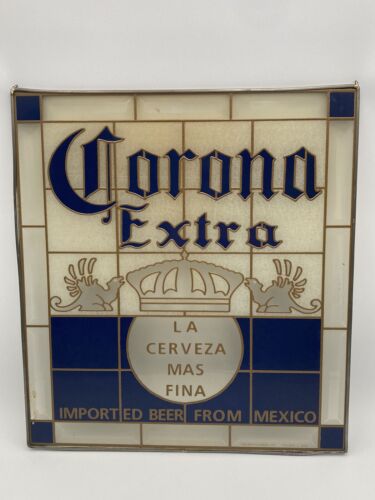 Corona Extra LA Cerveza Mas Fina Imported Beer Stained Glass Sign  17 1/2 - Picture 1 of 7