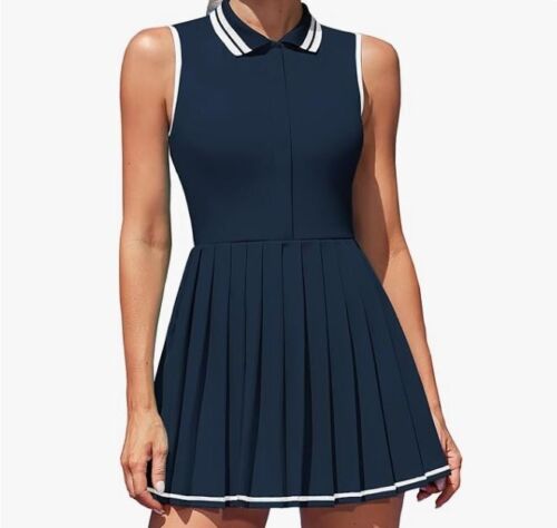 NEW Attraco Golf Tennis Dress Pleated Skirt Sleeveless Front Zip NO SHORTS Large