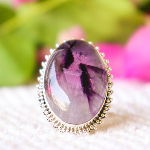 Extremely Rare Star Trapiche Amethyst Gemstone 925 Sterling Silver Jewelry Ring - Picture 8 of 9