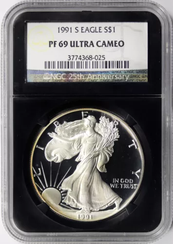 1991-S Proof $1 American Silver Eagle NGC Retro PF69UCAM 25th Anniversary Label