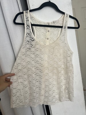 Forever 21 Women's Tank Top M Ivory Sheer Floral Lace Sleeveless