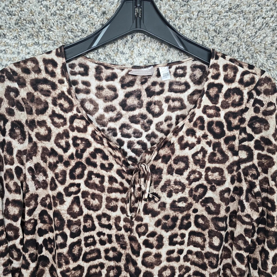 Chicos Top Mujer 1 EE. UU. Mediano Marrón Estampado Animal Malla Cuello Corbata Informal Damas Foto 4 de 4