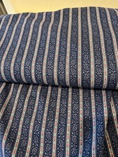 Wamsutta Cotton Navy Blue Stripe Paisely Style Fabric Vintage BTY