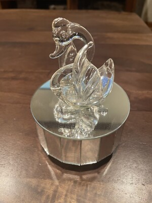 Designer Swarovski Crystal Revolving Glass Swan Bird Mirror Music