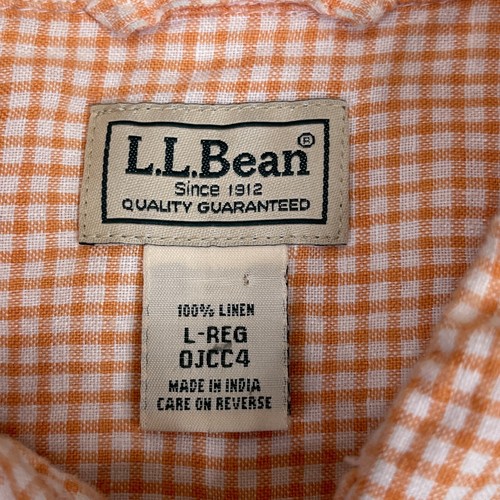 LL Bean Shirt Mens Large Orange Check Linen Button Up Collared Long Sleeve - Picture 4 of 10