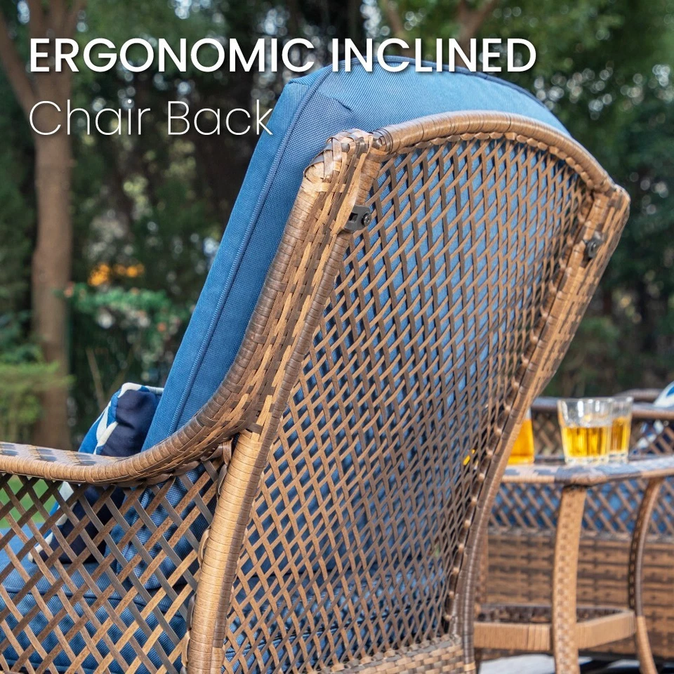 Негабаритный комплект уличной плетеной мебели для патио из 3 предметов ротанг поворотные стулья-качалки - Изображение 4 из 4