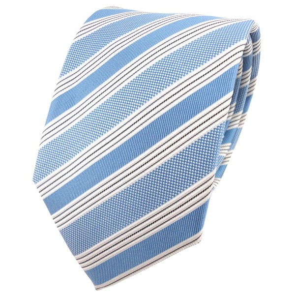 Tigertie Seidenkrawatte Blau TüRkis Silber Grau Gestreift - Krawatte Seide Tie-image