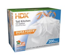 13 Gallon Drawstring Kitchen Trash Bags, Unscented, 200 Count