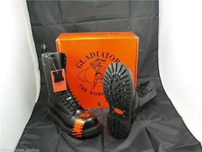 GLADIATOR HI-TOP 14 EYELET BOOTS, BLACK, SIZE 6UK, STEEL TOE CAP 