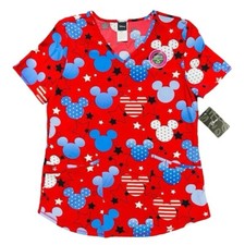 Women  s Scrubstar Red, White, and Blue Mickey Mouse Scrub Top Size Small NEW
