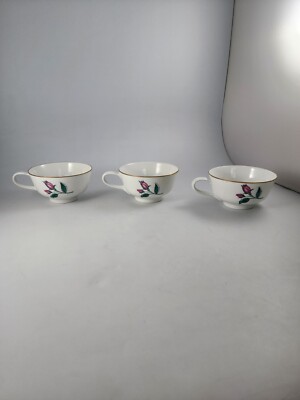 Easterling Bavarian China Footed Coffee Cup Radiance Pink Rose Bud Lot Of 3
