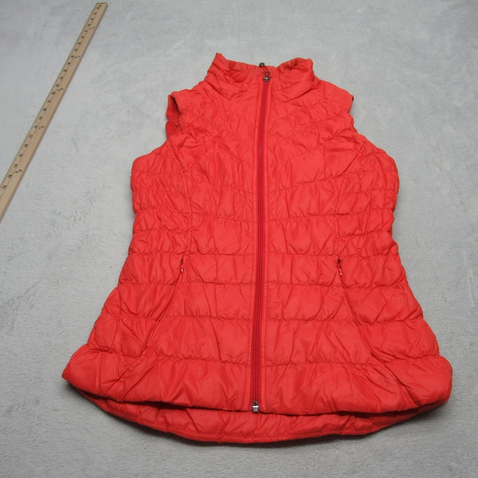 Chaleco Athleta Plumón de Ganso Mujer Pequeño Naranja Downalicious Cremallera Completa Acolchado Puffer Foto 2 de 4