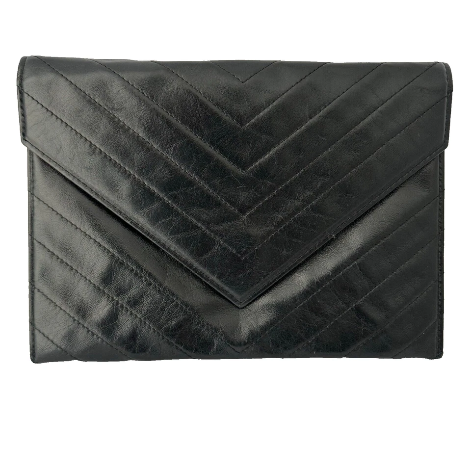 Yves Saint Laurent клатч V стежок кожи черный подлинный 0115 - Изображение 2 из 4