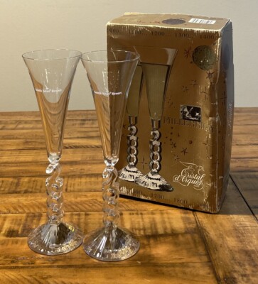 Pair Cristal D'Arques Millennium 2000 Champagne 2 Flutes France Vintage