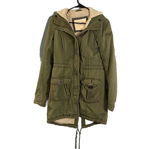 Abercrombie Fitch Women s Sherpa Lined Parka Fur Jacket Olive Green XSmall eBay
