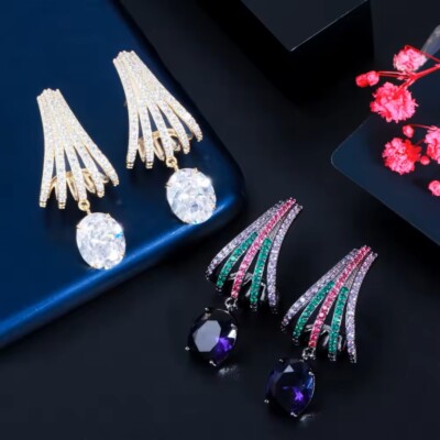 Oval lab-created Gemstone Half-Shell Earrings (gold or gunmetal plated)