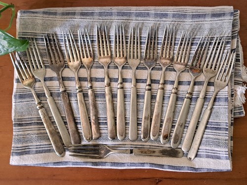 Antique Fork Lot 15 Piece Various Makers Silver plate Nickel