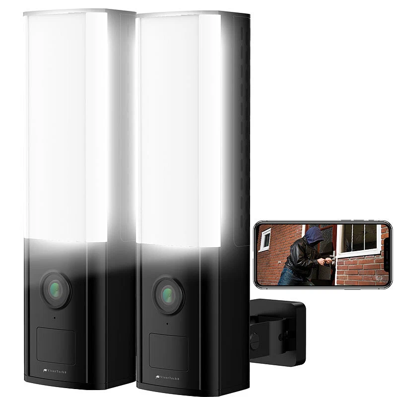 VisorTech 2er-Set LED-Außenwandleuchte, WLAN-2K-Kamera, PIR, Nachtsicht, Sirene - Bild 2 von 4