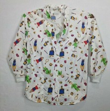 Save The Children Womens Scubs Top Long Sleeve Kids Artwork Size M Polyester Ble