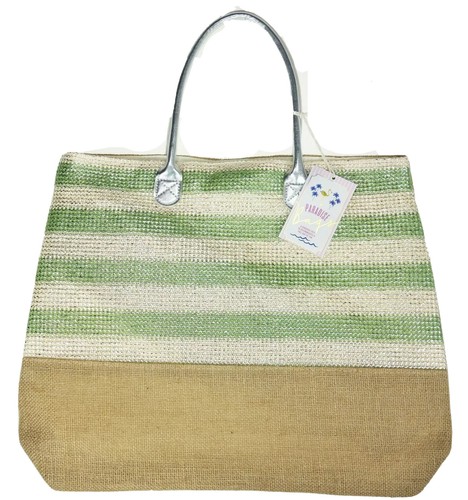 Paradise Bags Tote Beach Summer Resort Shoulder Carry Striped Natural Jute