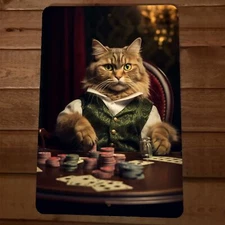 Cat Gambling Playing Cards Poker 8x12 Metal Wall Sign #1