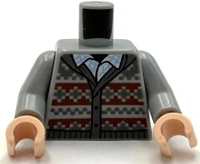 Lego New Minifig Light Bluish Gray Torso Knit Fair Isle Cardigan Sweater Parts