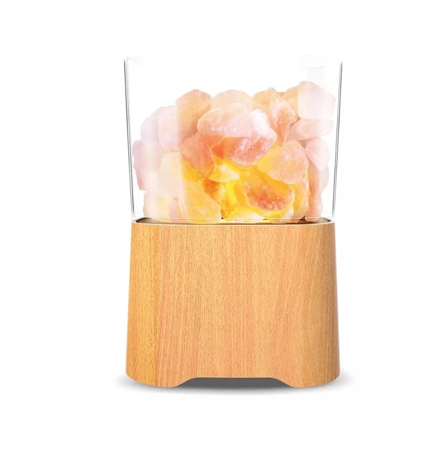 Brookstone Lomi Himalayan Salt Wood Wireless Bluetooth Lamp Speaker Light - NEW - Image 2 of 3