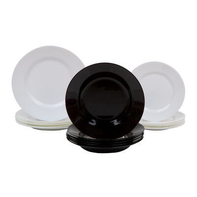 Tafelservice Tellerset Geschirrset 6 Personen 18 tlg. Glas Luminarc schwarz weiß