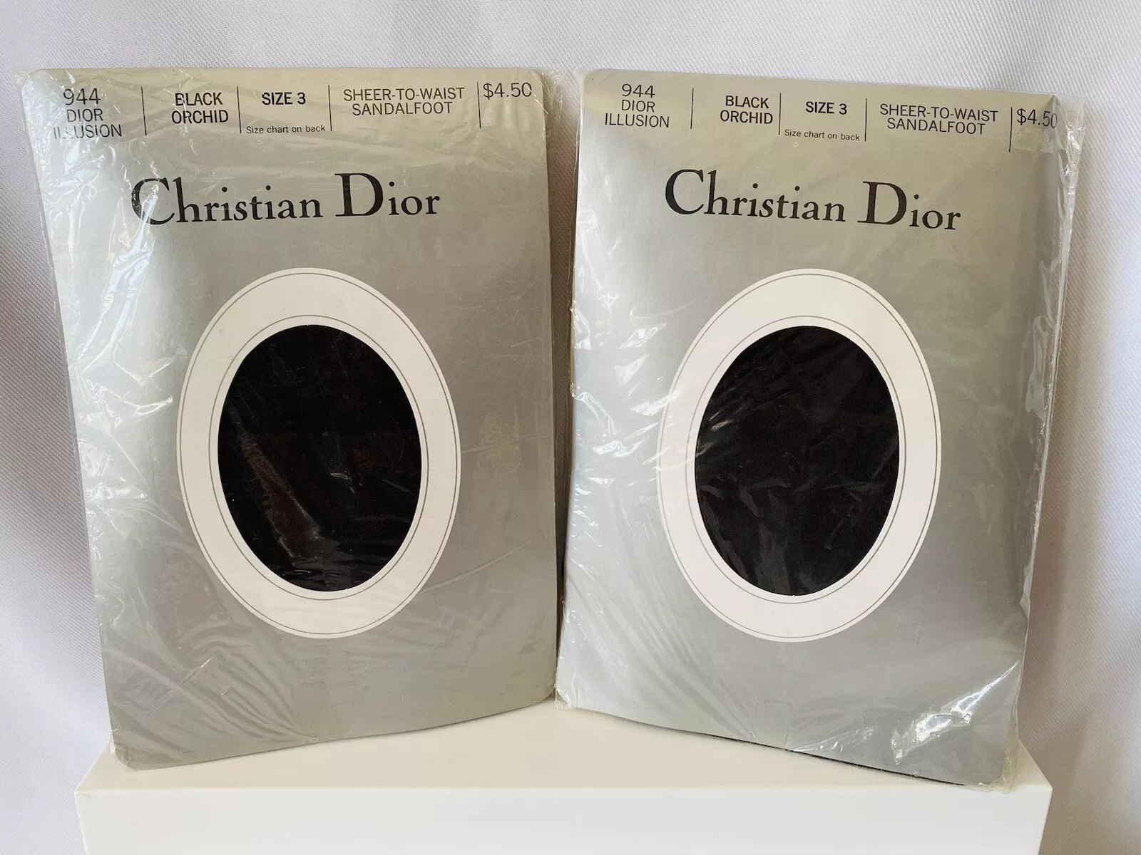 2 collants vintage Christian Dior noir orchidée 944 taille 3 transparent à la taille pied sandal
