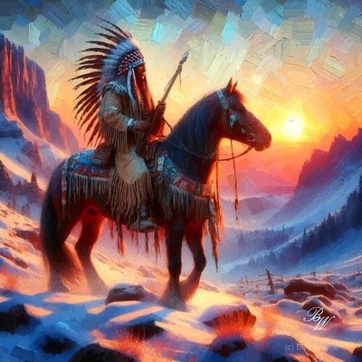 Native American Indian On Horseback in the Mountains 3