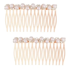 "Mozeat Lens Pearl Decorative Hair Comb, 2 Pieces, Alloy, White, for Women Bri..