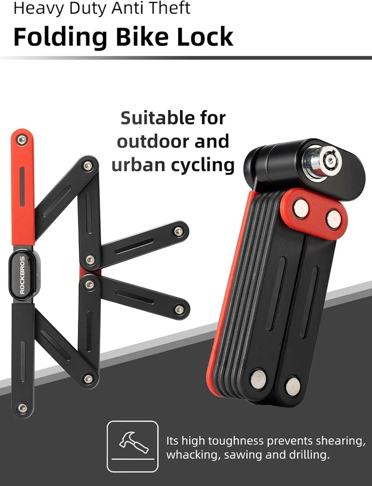 ROCKBROS Cerradura Bicicleta Plegable 120cm/47.24" con 2 Llaves Sin Robo Cerradura Bicicleta Eléctrica Resistente Foto 4 de 4